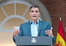 Pedro Sánchez compareciendo en la Moncloa el 2 de Julio de 2023