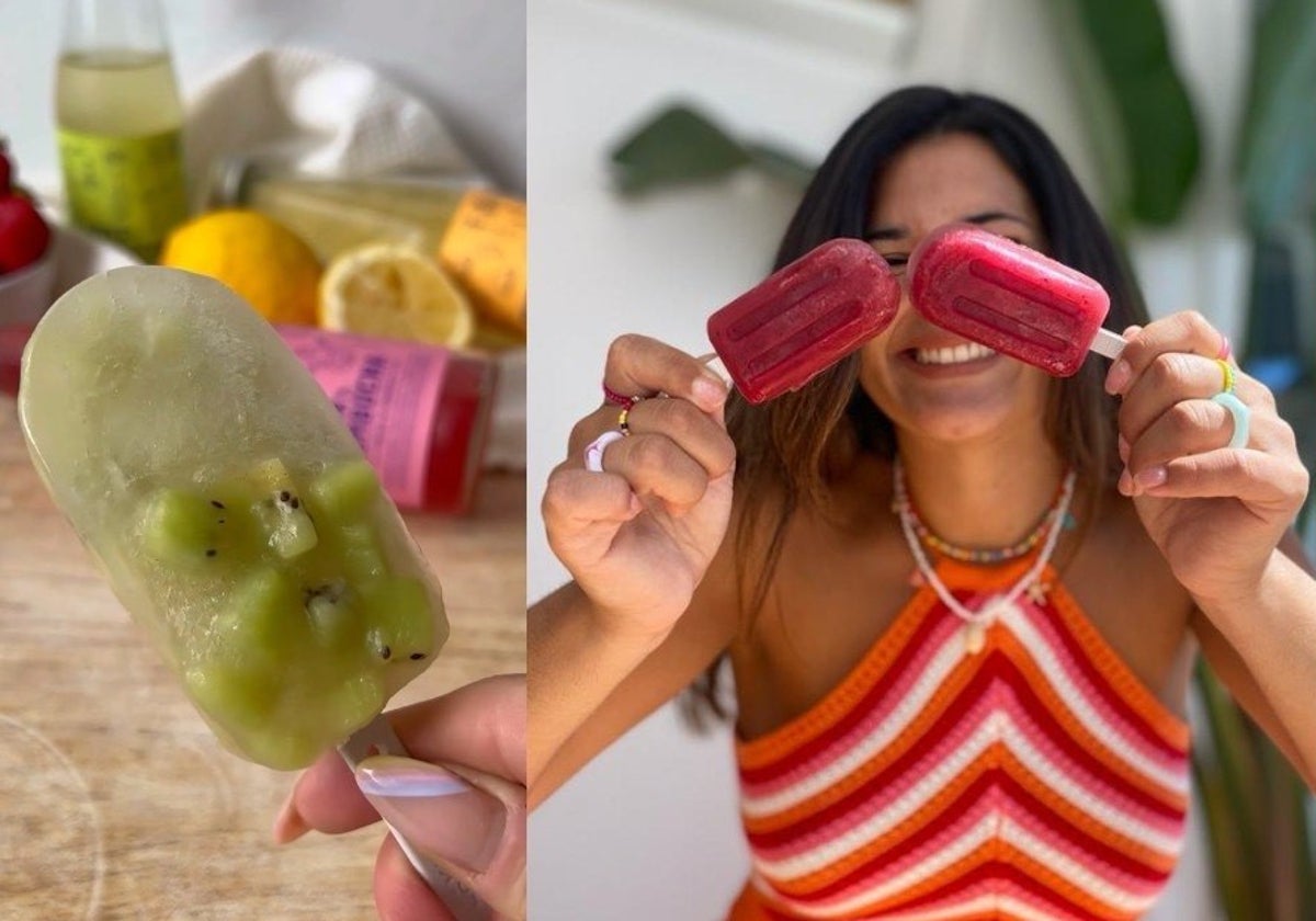 La influencer Healthysweets sosteniendo unos polos de kombucha.