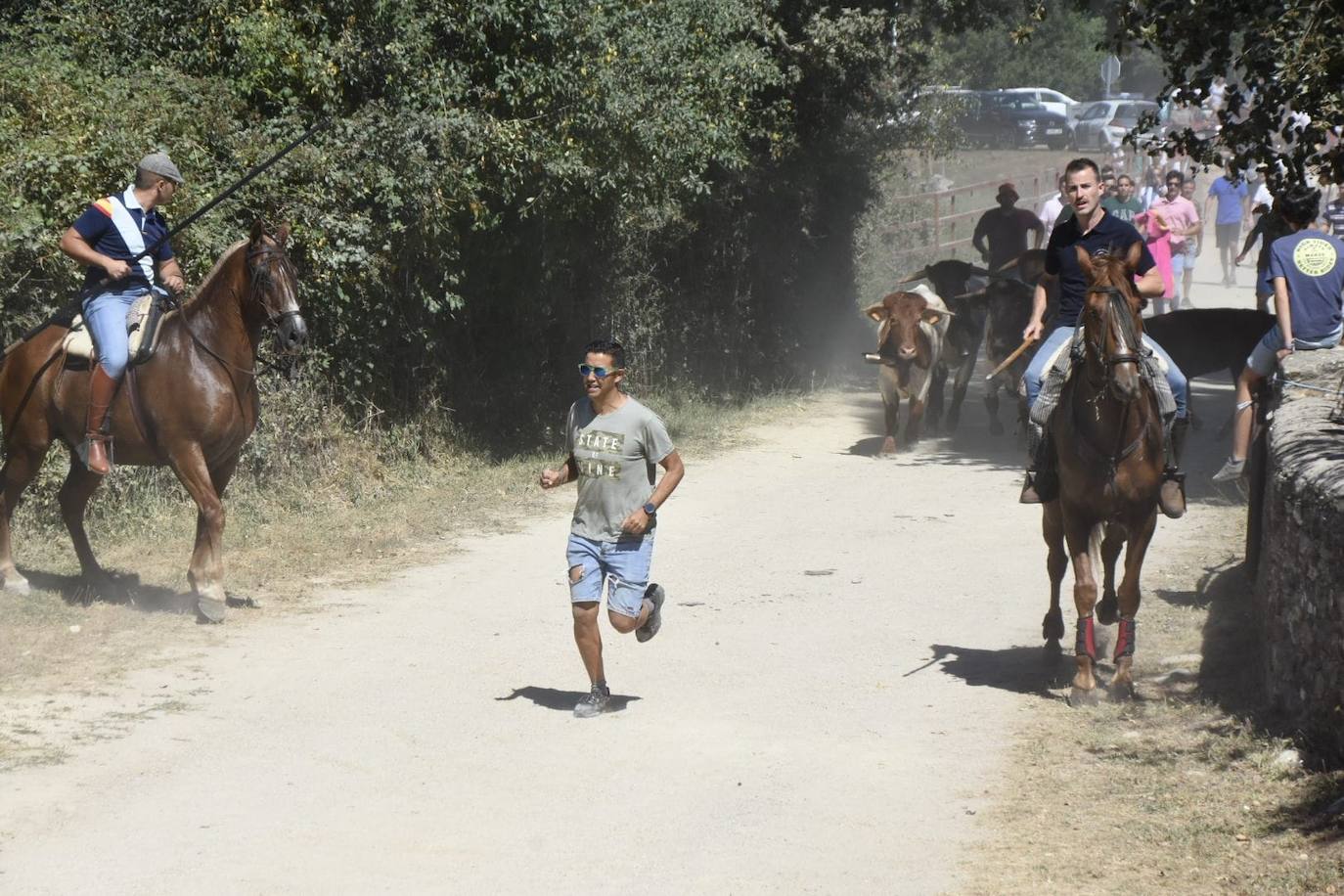 Caótico y largo encierro con caballos en Navasfrías