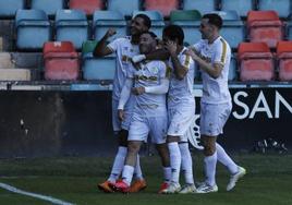 Los jugadores del Salamanca UDS celebran un gol contra el Laguna