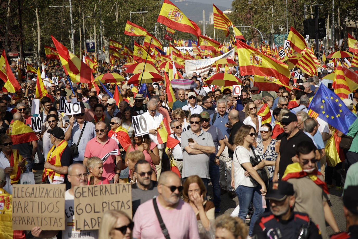 Los ingeniosos mensajes de la pancartas de la manifestación contra la amnistía en Barcelona