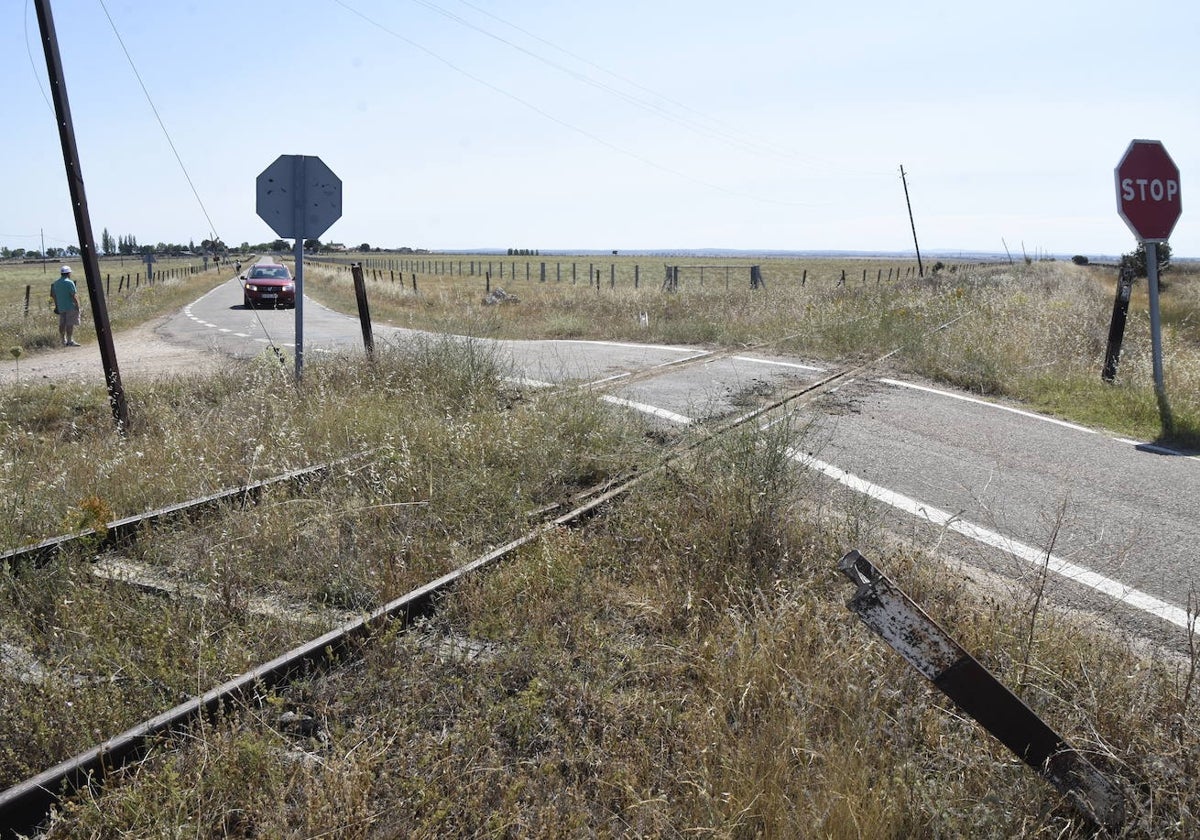 Paso a nivel en desuso en la carretera DSA-443 que comunica Boada con Retortillo.