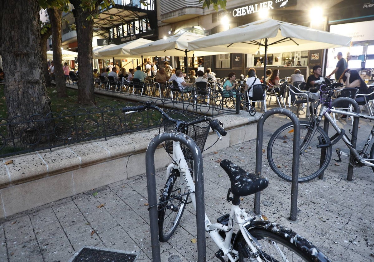 Bicicleta cubierta de heces de estorninos en el paseo de Torres Villarroel.