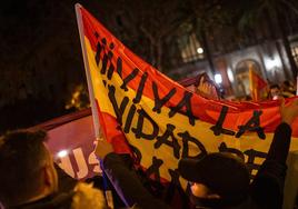 Una bandera de España durante una manifestación contra la amnistía