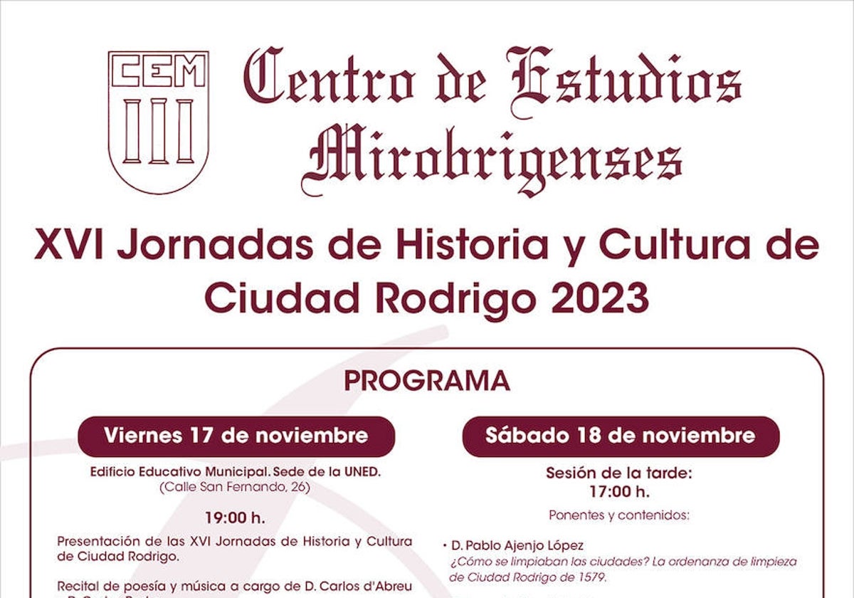 Cartel anunciador y programa de las XVI Jornadas de Historia y Cultural de Ciudad Rodrigo