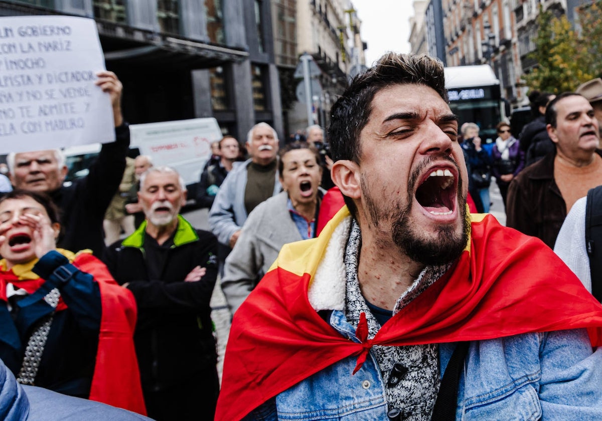 Decenas de personas se concentran contra Sánchez en el perímetro del Congreso