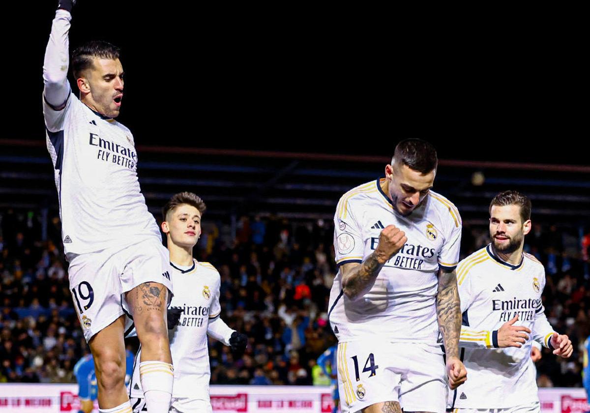 Celebración de uno de los goles de Joselu.