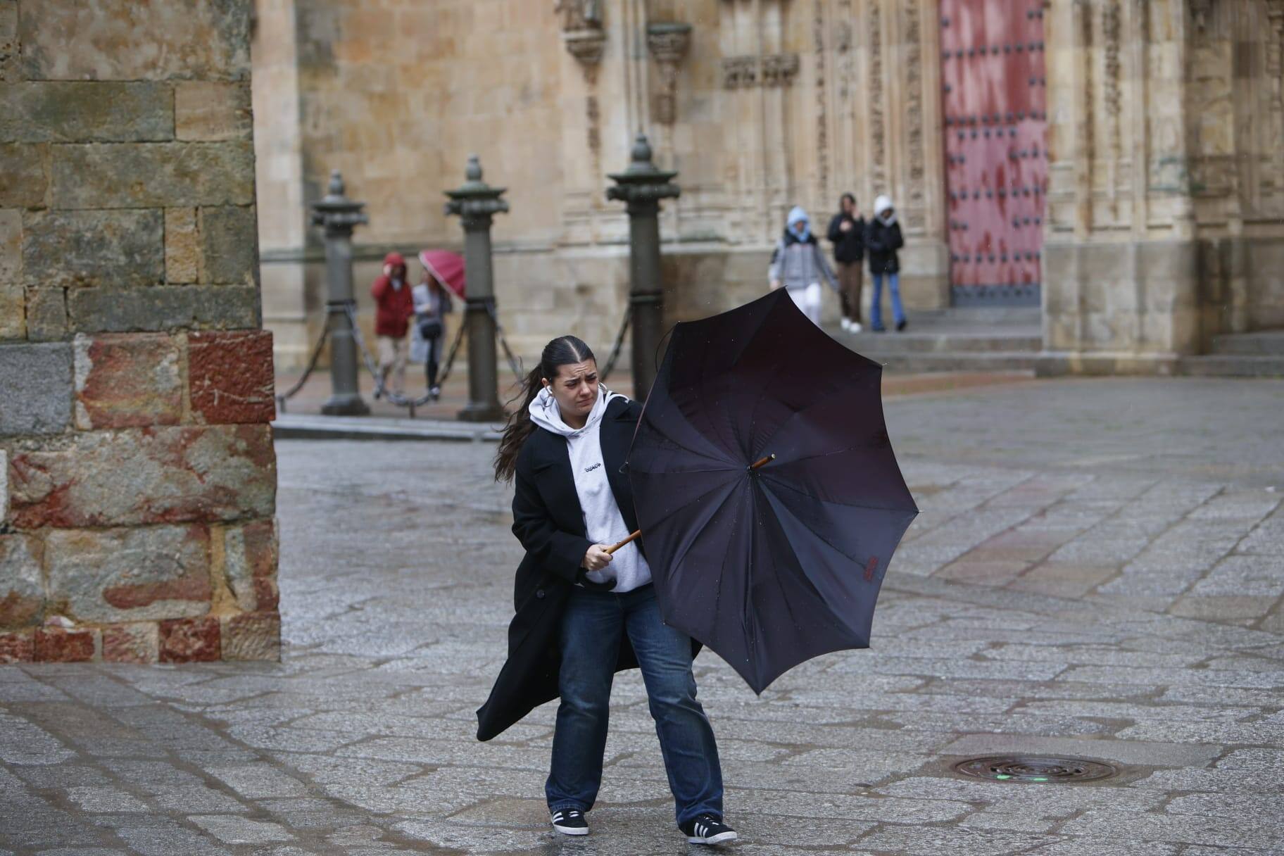 Llega la nieve a una Salamanca en alerta por fuertes vientos