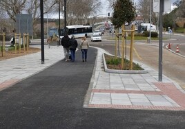 Estado actual del carril bici en el paseo de San Gregorio junto a la glorieta de los Milagros y el paseo de San Vicente.