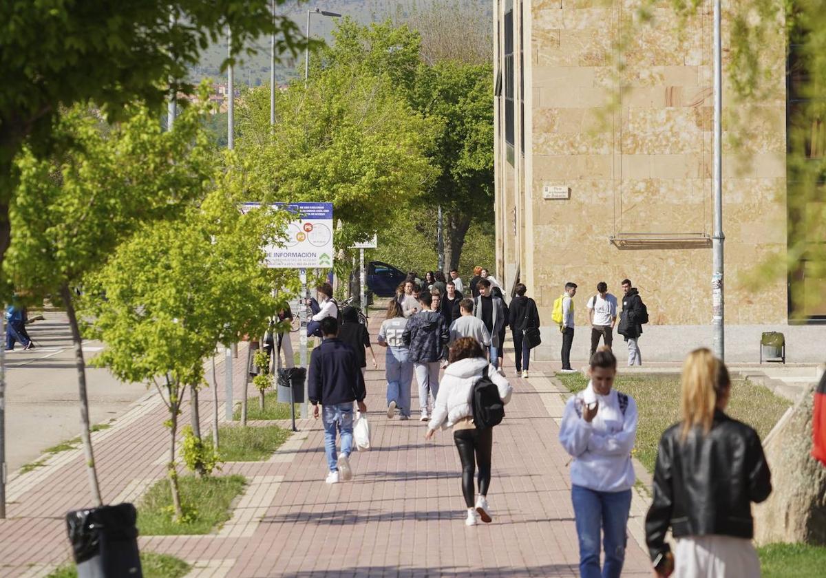 Varios alumnos en los aledaños de la Universidad.