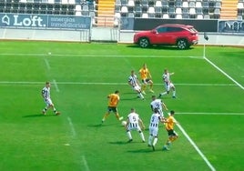 Imagen del gol anulado por fuera de juego el curso pasado por Fernández Buergo a Unionistas en Badajoz.