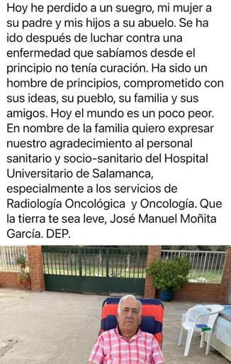 Mensaje publicado en las redes de su yerno