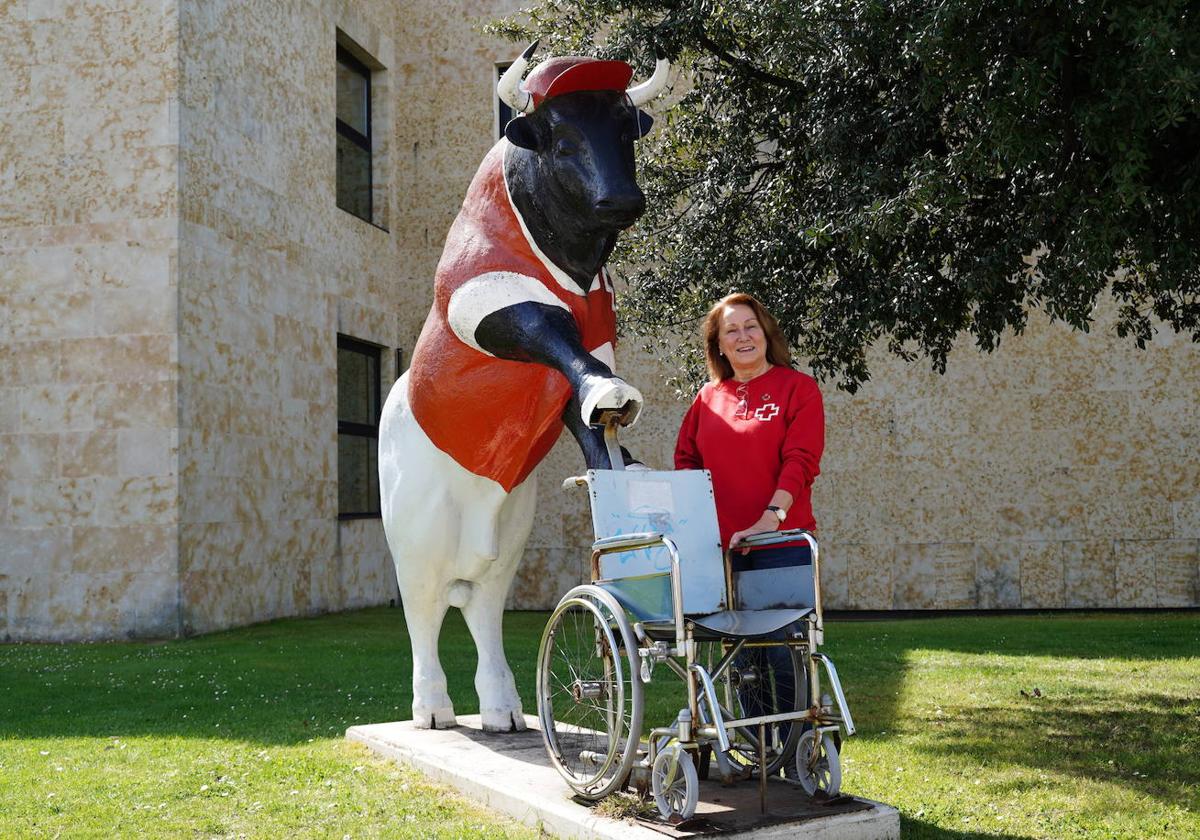 Toro con silla de ruedas que se ha convertido en todo un emblema en la sede de Cruz Roja Salamanca.