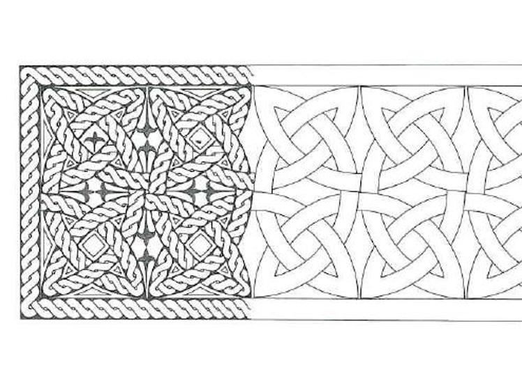 Imagen principal - (ARRIBA) Uno de los mosaicos es ortogonal de cruces de husos en aspa tangentes, dejando entrever una doble composición de círculos secantes y formando rombos cóncavos. (MEDIO) Mosaico que sacó a la luz un regato de agua fotografiado y dado a conocer por la revista local Besana. Se dice que después alguien lo hizo desaparecer. (ABAJO) A lo largo de la excavación realizada por los arqueólogos en la villa romana de La Vega se recuperaron 150 fragmentos cerámicos además de piezas de mosaicos como la que se ve en la imagen. 