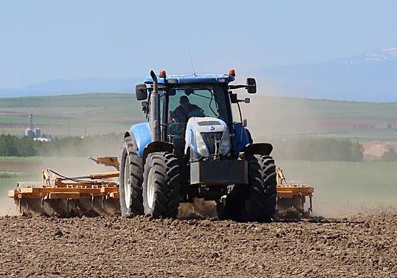 Un agricultor de la comarca de Peñaranda realiza labores en una parcela.
