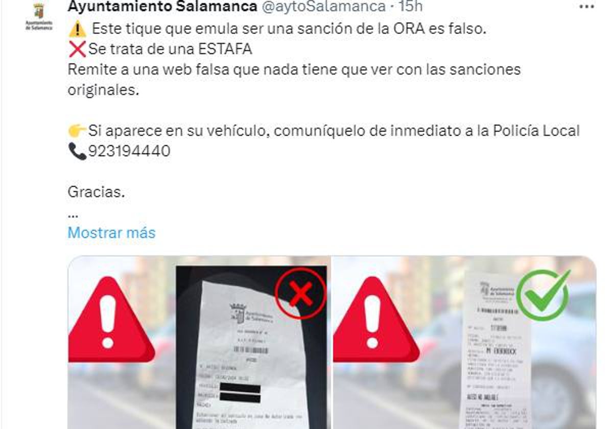 Intento de estafa en Salamanca con ticket de multa de la ORA