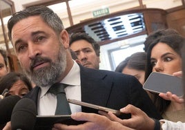 Santiago Abascal ofrece declaraciones a los medios a su llegada al pleno extraordinario en el Congreso.