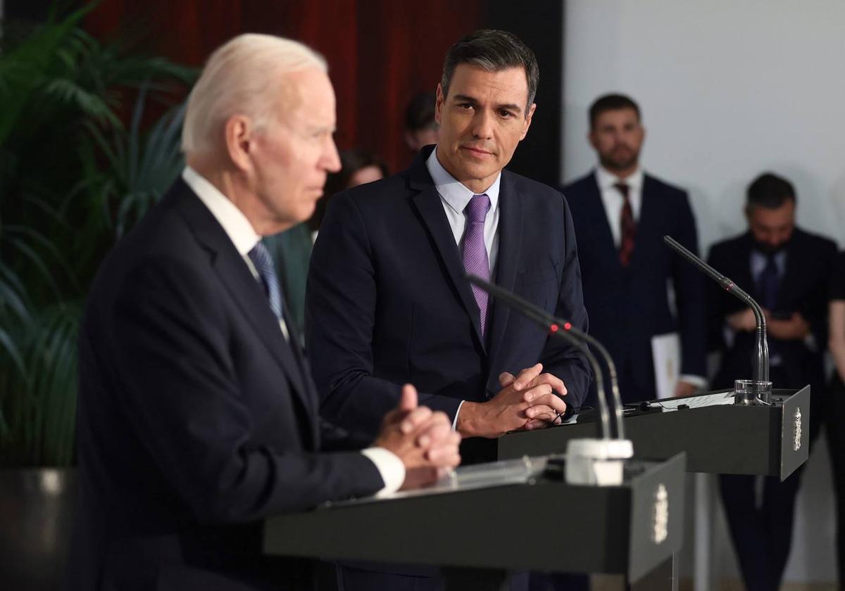 El presidente del Gobierno, Pedro Sánchez, comparece tras su reunión con el presidente de Estados Unidos, Joe Biden.