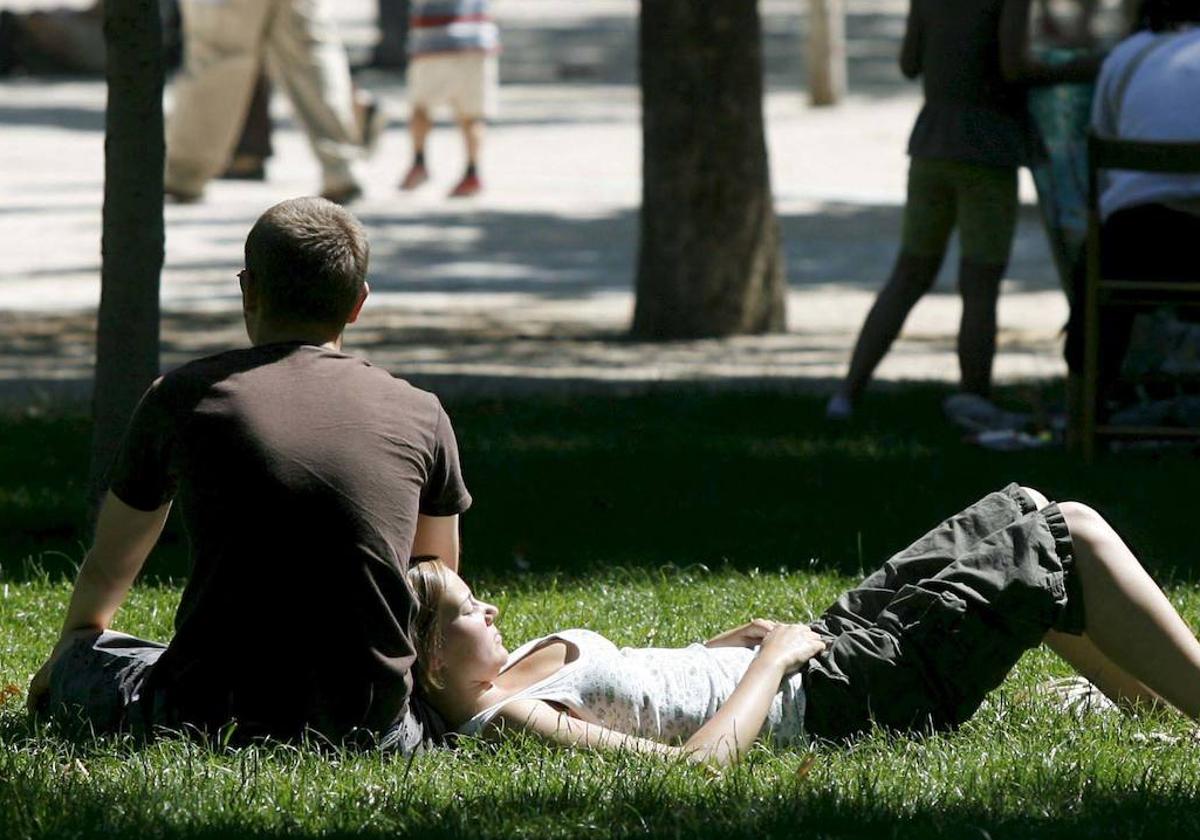 Una mujer dormida en un parque.