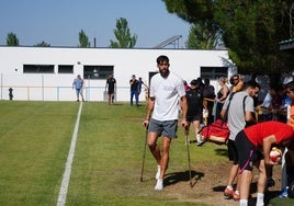 El portero titular del Salamanca UDS en muletas.