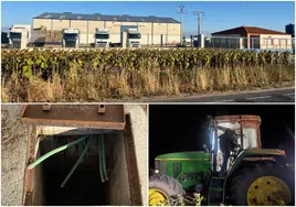 Imágenes de la finca, los cables cortados y el tractor.