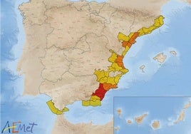 Mapa de España de la Aemet sobre las alertas.