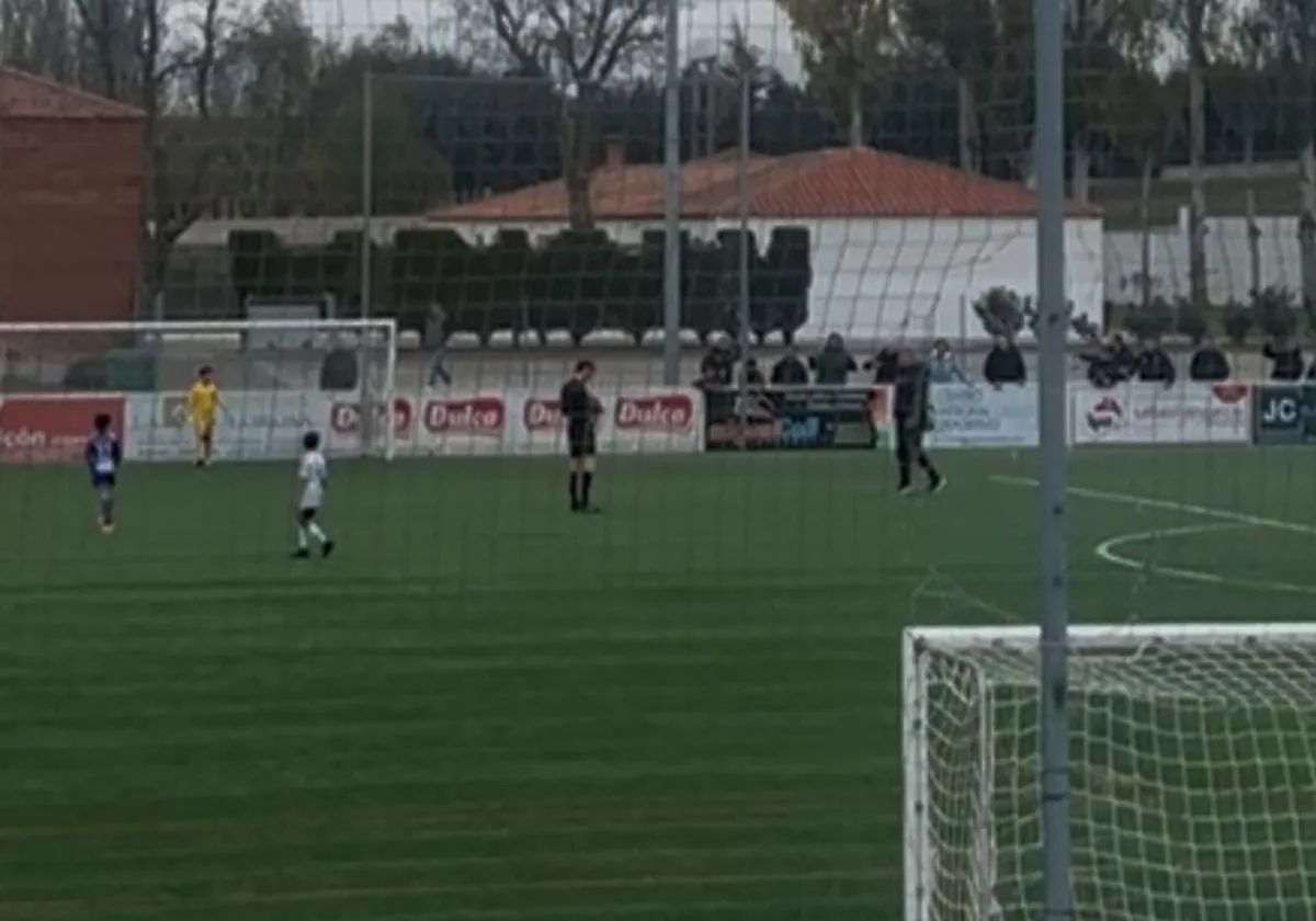 Momento en el que uno de los delegados se mete en el campo para increpar al colegiado.