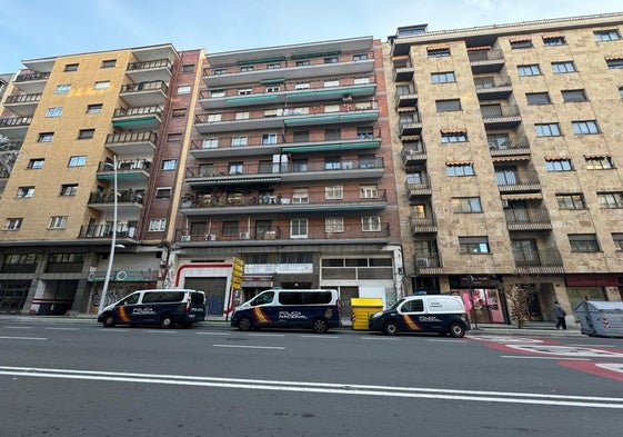 Vehículos de la Policía Nacional durante las inspecciones en la avenida de Canalejas.