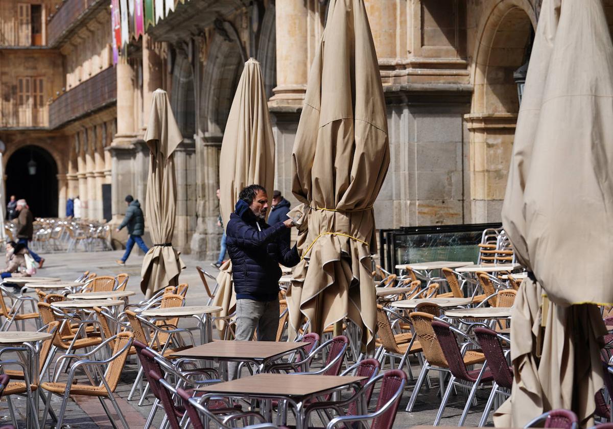 Una de las terrazas de la Plaza Mayor de Salamanca.