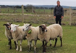 Pablo Tabernero y sus carneros, con collar de GPS.