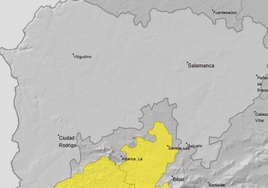 Mapa del área afectada por el aviso amarillo por fuertes lluvias.