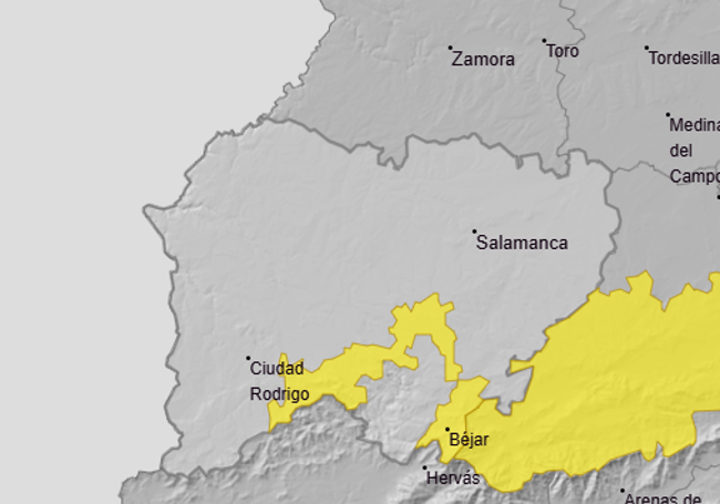 Aviso amarillo por nevadas en el Sistema Central de Salamanca este martes.