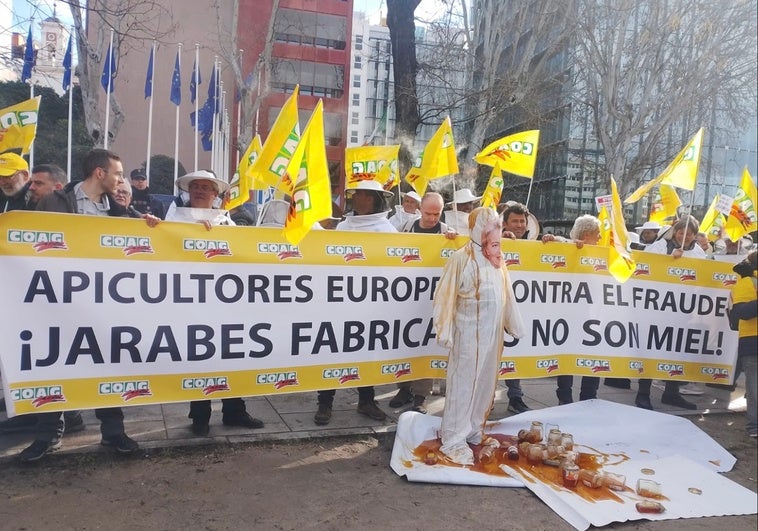 Protesta, con representación de apicultores salmantinos convocados por COAG.