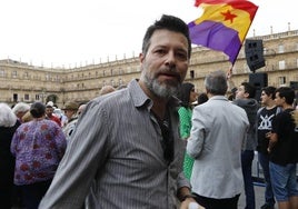 Quequé, en un acto en la Plaza Mayor de Salamanca.