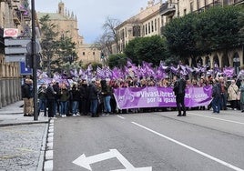 La manifestación de UGT y CCOO este viernes en Gran Vía.