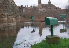 El Tormes desbordado por la zona del Puente Romano.