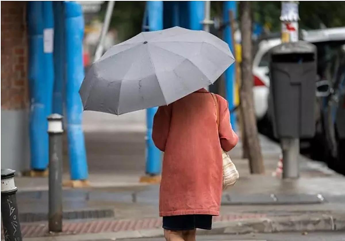 Una mujer se protege con su paraguas de la lluvia.