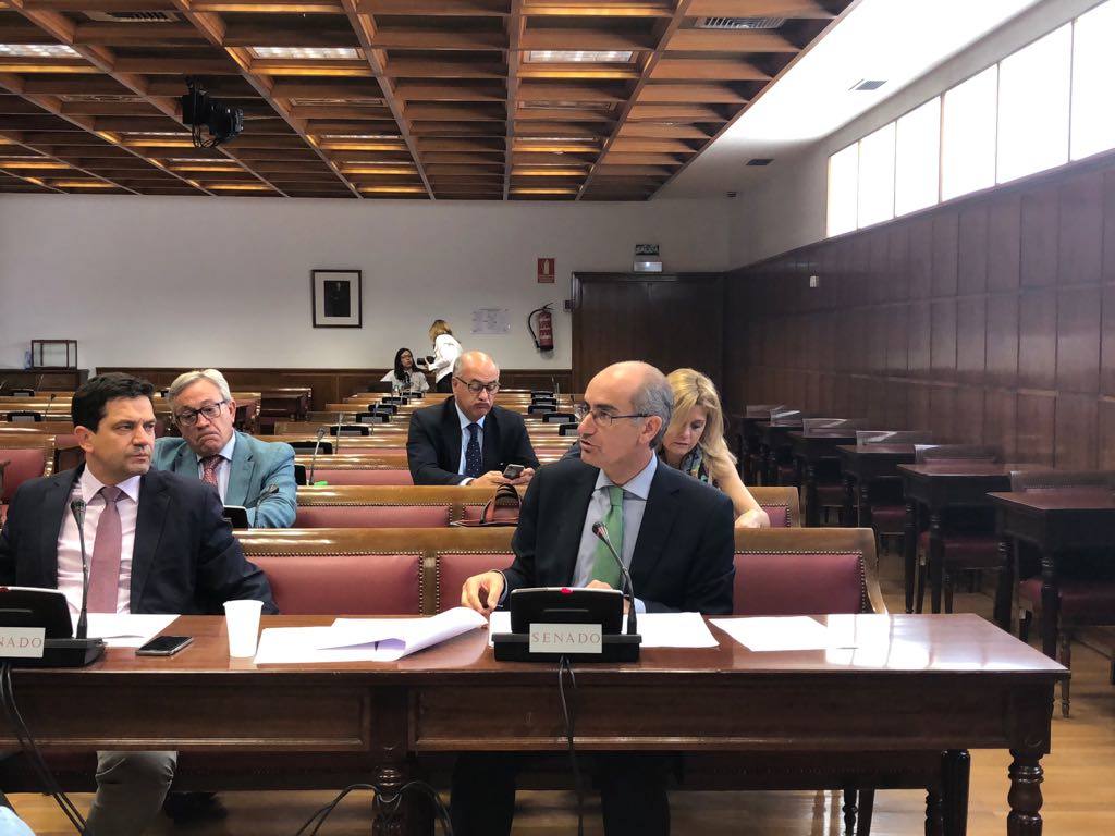 Durante la legislatura de 2004, 2015 y 2016 fue también senador en las Cortes Generales. En la imagen, defendiendo en el Senado una moción para la lucha contra la despoblación en las zonas rurales en junio de 2018.