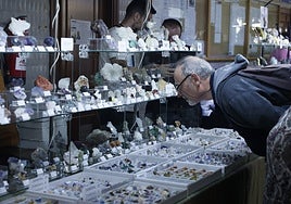Un salmantino en la Feria de Minerales de la Facultad de Ciencias durante su inauguración