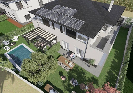 Proyección del exterior de una de las viviendas, con piscina, dentro de la segunda promoción en 'Residencial Helmántico' del Grupo Ferpal.