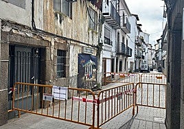 Imagen de la calle Mansilla con vallas para prevenir del riesgo de caída en ese edificio de la calle Mansilla.
