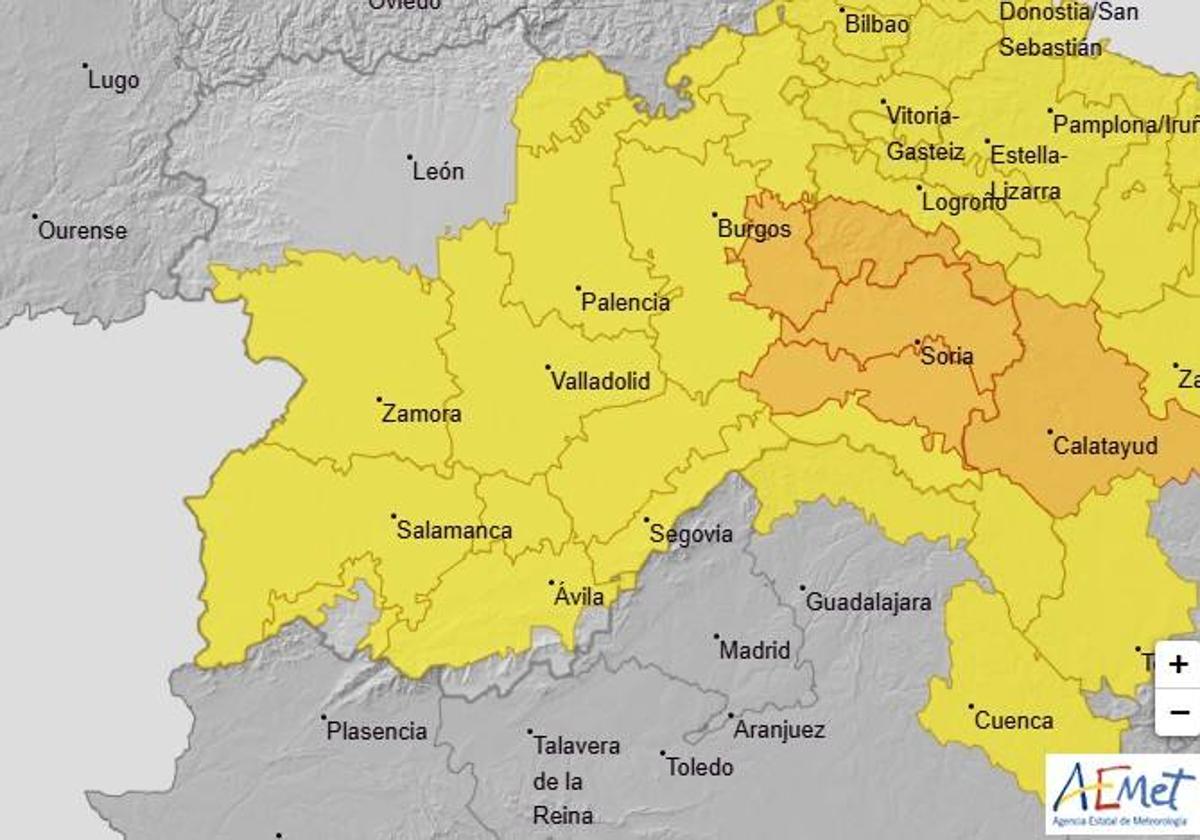 Las dos provincias de Castilla y León que están en alerta naranja por fuertes tormentas