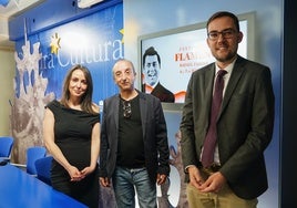 Carmen Seguín, Aaron Salazar y Ángel Fernández Silva en la presentación del festival flamenco en homenaje a Rafael Farina.