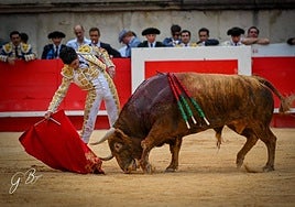 Derechazo de Marco Pérez a Alumno, el toro de la alternativa.