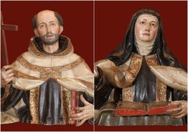 A la izquierda, la talla de San Juan de la Cruz. A la derecha, la talla policromada de Santa Teresa de Jesús. Ambas, de Antonio de Paz.