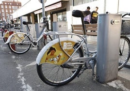Varias bicicletas de alquiler del sistema público 'Salenbici', aparcadas en la Avenida de Filiberto Villalobos.