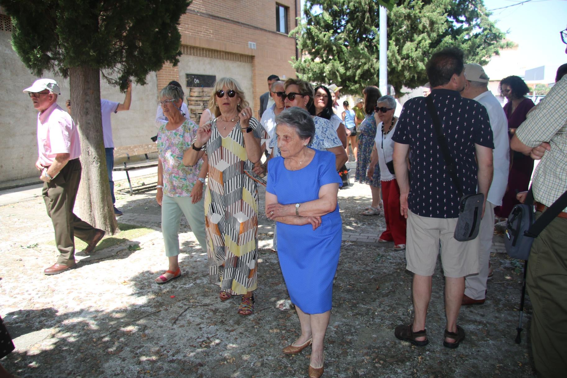 Pétalos de flores y palio en la procesión de Aldeatejada