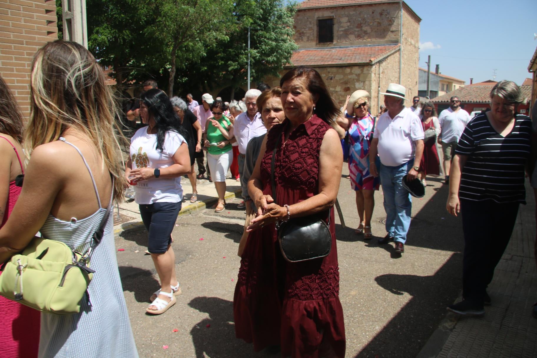 Pétalos de flores y palio en la procesión de Aldeatejada