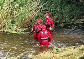 Bomberos de la Diputación, en un momento de la búsqueda del joven en el río Tormes, a su paso por Alba.