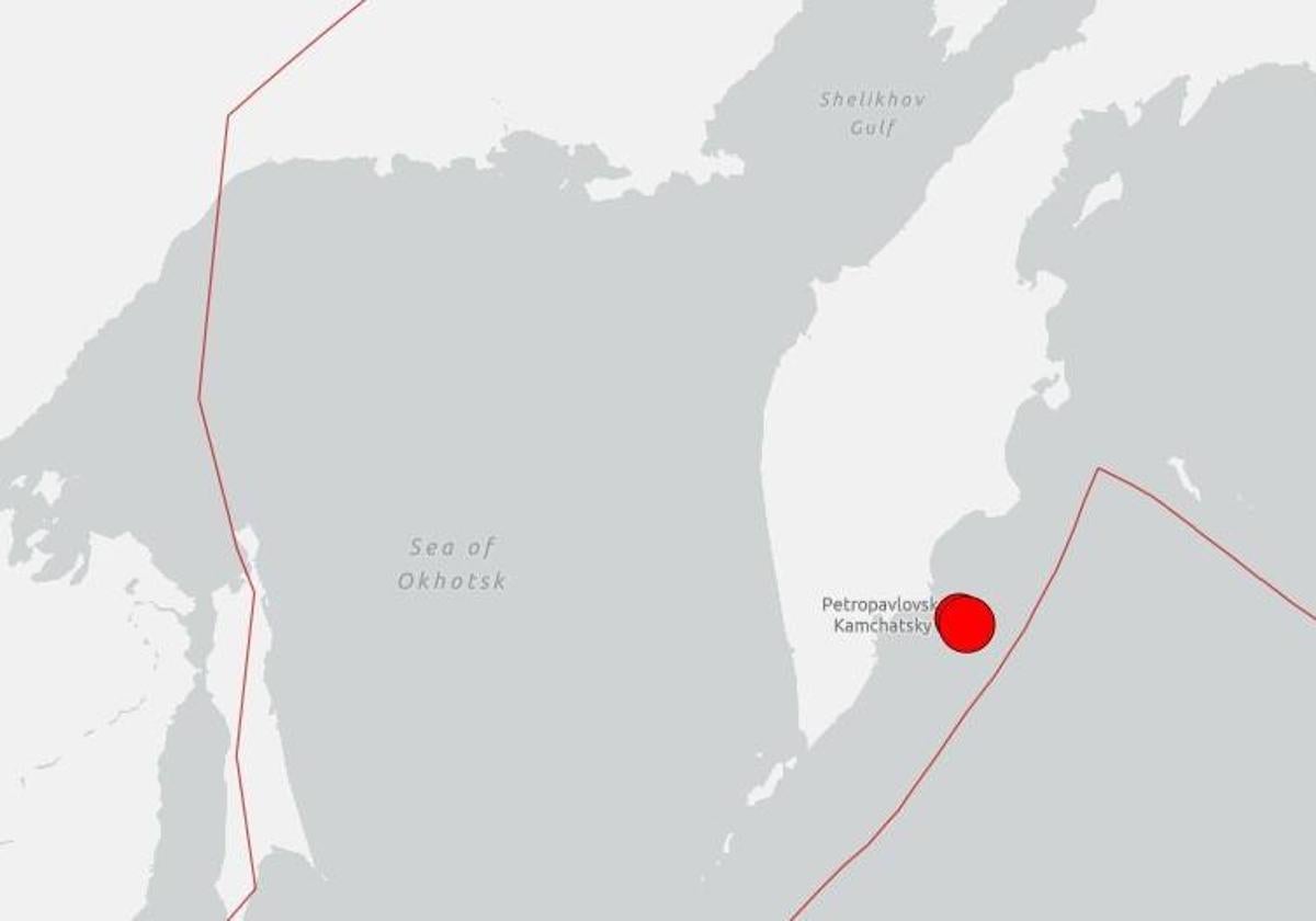 Mapa con el punto, en rojo, en el que se ha registrado el seísmo.